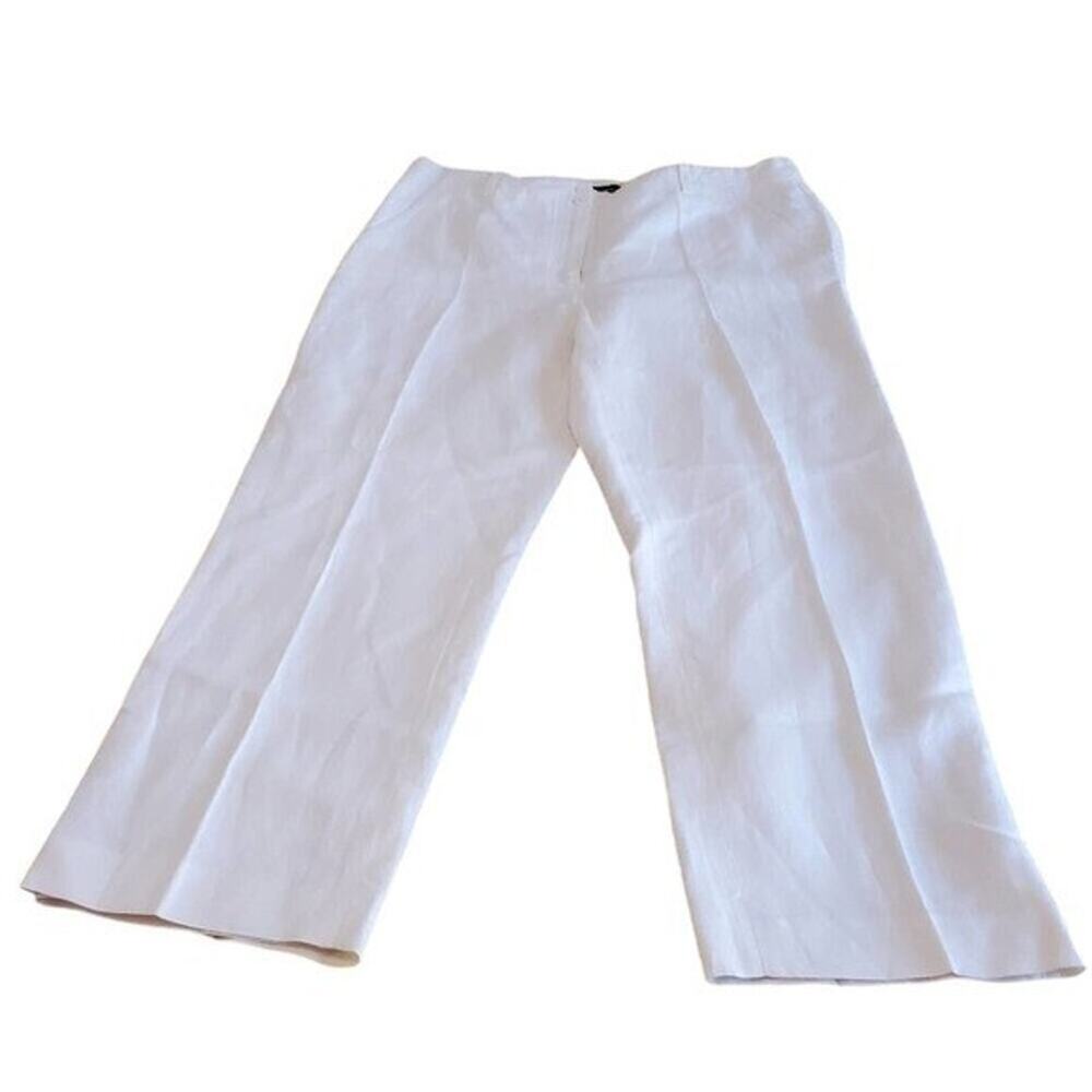 Jones Wear White Linen Blend Wide Leg Trousers Pants Size 12 Pleated Business